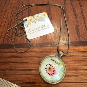 Vintage Wallpaper Assemblage Art Necklace Jewelry HEART Floral Collage